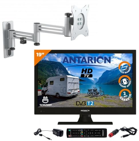 ANTARION Pack TV LED 19 48cm Televisor HD 12V + Soporte de TV doble brazo