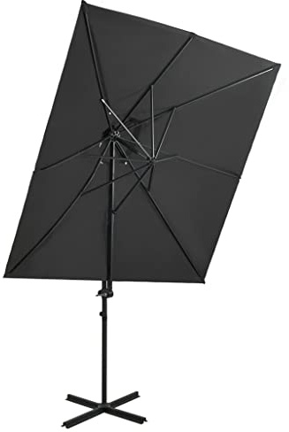 Makastle Ampelschirm Ampelsonnenschirm, Quadratisch, 360° Schwenkbar, Kurbelbedienung und Lüftung, UV-Schutz, Aluminium Mast, Gartenschirm Marktschirm Anthrazit 250x250 cm