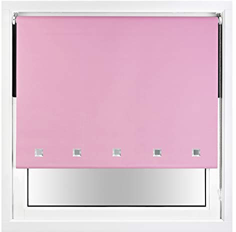 FURNISHED Verdunkelungsrollo mit quadratischen Ösen und zuschneidbaren Metallbeschlägen - Rosa, 130W x 165H cm