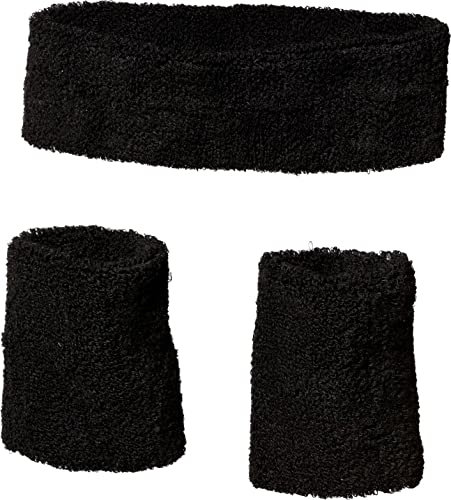 Schweißband Stirnband Set Schwarz - 80er & 90er Jahre Mottoparty Outfit Kostüm Accessoires