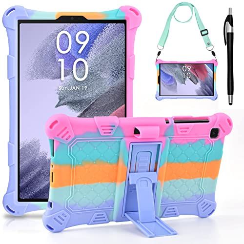 KATUMO Kinder Hülle für Samsung Galaxy Tab A7 Lite 8.7 Zoll 2021 SM T220 Schutzhülle Silikon mit Schultergurt und Stylus Pen Bunt Cover Tablet A7 Lite