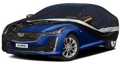 Holthly 10 Schichten Limousine Autoabdeckung Wasserdicht Allwetter für Automobile 100% Wasserdicht Outdoor Auto Abdeckungen Regen Schnee UV Staubschutz Passgenau für Lexus ES, Cadillac CT5, CTS, Buick