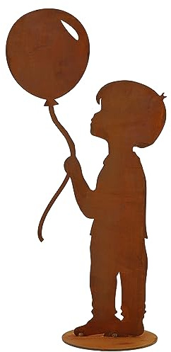 Rostikal Junge mit Luftballon 52 cm - handgefertigte Gartenfigur aus Edelrost - Metall Rostdeko im Vintage Stil für Garten und Wohnzimmer