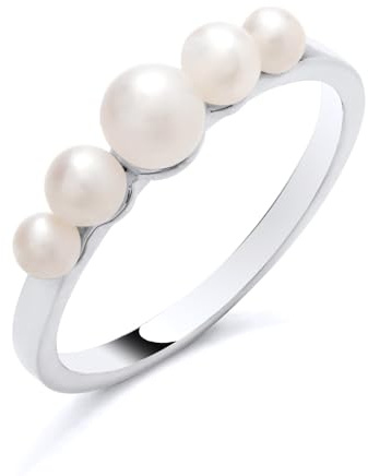 925 Sterling Silver Freshwater Pearl Graduated 5 Stone Eternity Ring size K L M N O P Q R S (N)