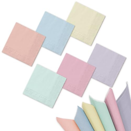 Whaline 120Pcs Pastel Rainbow Paper Napkins Colorful Disposable Dinner Napkins Multi-colored Luncheon Napkin for Spring Easter Summer Party Birthday Baby Shower Wedding Home Table Decor, 6 Colors