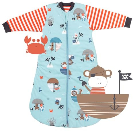 schlummersack Schlafsack Baby Winter 90 cm Pirat | Babyschlafsack mit Ärmel 3.5 Tog Baby Schlafsack Winter | Winter Schlafsack Baby Baumwolle