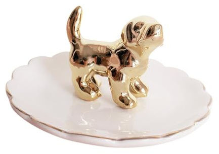 Amagogo Ringhalter mit Hund, Schmucktablett, Tiere, dekoratives Schlüsseltablett für den Eingang, Schmuckaufbewahrungstablett für Ohrringe, Hochzeit,