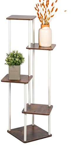 eluno Pflanzenständer, Blumenregal, dekorativer Blumenständer mit 5 Ablagen, multifunktionale Blumentreppe, Moderne Materialkombination von FSC-zertifiziertem MDF-Holz und weißem Metall