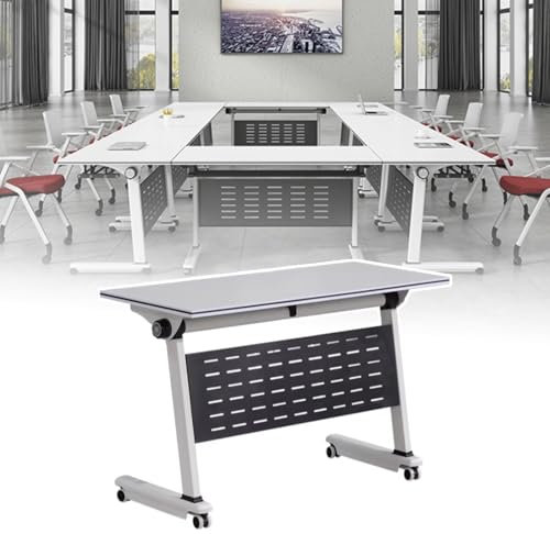 SDFVSDF Konferenztisch Klappbarer Konferenztisch, Weißer Moderner Besprechungstisch mit Lenkrollen, Klapptisch für Klassenzimmer/Büro/Schulungsraum(160x40x75cm)