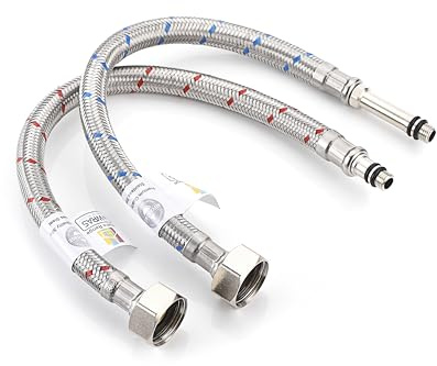 Home Range 300mm 2 Pipes M8 x 1/2 |4 Lengths| Flexible Pipe Tap Connector Stainless Steel, Hose Kitchen/Basin Isolator Valve WRAS Approved Braided Pipe for Bathroom Rust-Free Corrosion Resistant