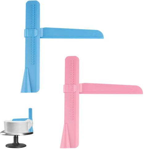 KOZOY Raspador de pastel para aplicar glaseado a pastel, 2 espátulas de pastel rosa y azul, herramientas ajustables para modelar de bricolaje, fondant, raspador de pasteles para raspador de pasteles,