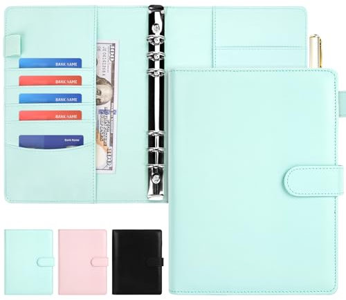 Onlyesh Ringbuch A5, Ringbuch A5 Nachfüllbar, 6 Loch, Innenpapier Nicht Enthalten, Budget Planer mit Magnetischer Schnalle für Büros Zuhause Schule, Mintgrün