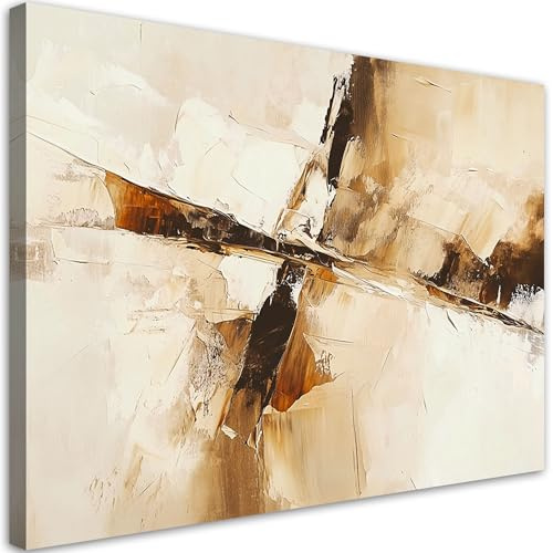 Feeby - Tableaux Decoratifs - Tableau Salon Grand Format - Beige Moderne Abstrait - 90x60 1partie - Décoration Chambre - Toile Imprimée Intissé Decoration Murale