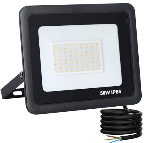 YCZM LED Strahler Außen 50W,LED Strahler IP65 Wasserdicht,Scheinwerfer 3000K Warmweiß 5000LM,Außenstrahler 72 LEDs Schwarz Gehäuse,1 Stück Outdoor Floodlight für Garten Garage Hof Sportplatz Lager