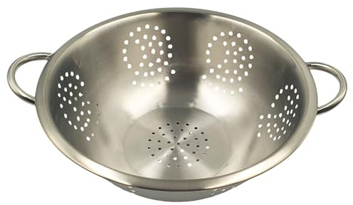 Fackelmann 28cm Colander, 1pc, Stainless Steel, Large Mango Punch | Deep Mixing Bowl, Sieve for Straining, Drainer with Sturdy Base & Two Handles, Freestanding Vegetable & Pasta Strainer