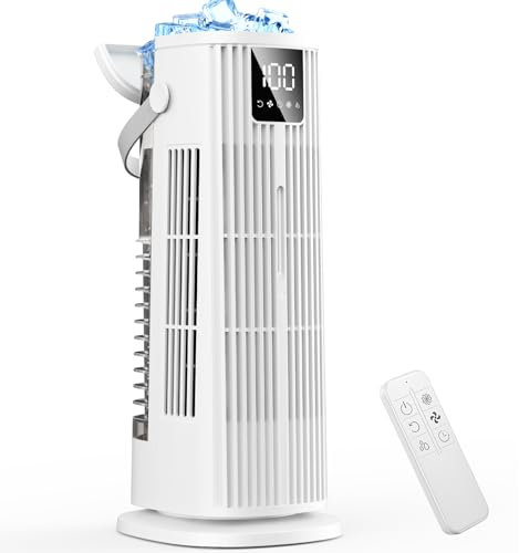 Portable Air Cooler, 4 in 1 Air Conditioner, 1350ML Evaporative Conditioner 120° Oscillating 3 Speeds Tower Fan, 1-12H Timer Quiet Spray Air Cooler Fan for Home Office Travel