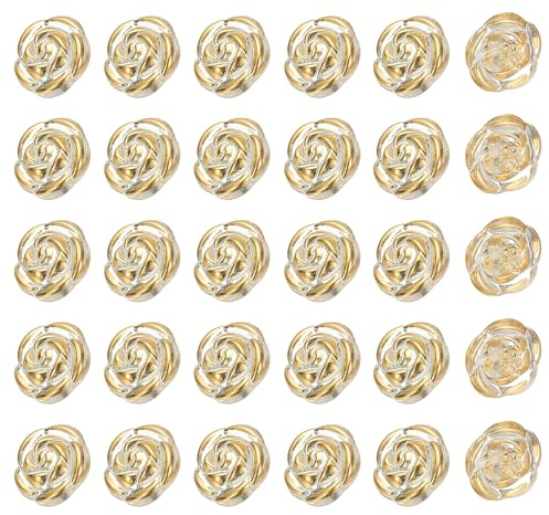 PATIKIL 60 Piezas De Botones De Rosa, 13 mm 1/2 Botones Lindos De Acrílico Para Decoración De Ropa Accesorios De Costura DIY Camisas Blusas Suéteres Transparente/Dorado