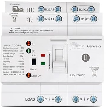 USRRMPBC Interruptores selectores eléctricos de Transferencia automática de Potencia Dual pequeños ATS LN de 220 V for riel DIN, ininterrumpidos, 4 Polos, 63 A, TOQ6