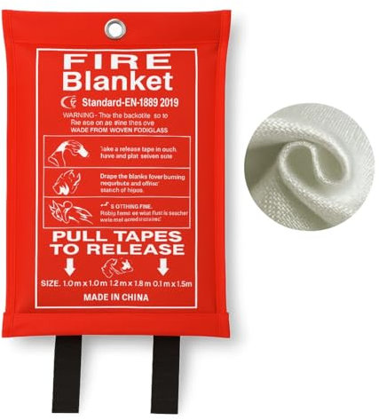 AAKSH555 | Emergency Fire Blanket 1m x 1m – Large Size with Quick Pull Tabs | 100% Fiberglass Safety Blanket in Soft Pouch for Kitchen, Home, Car, Camping, Office, Garage & BBQ
