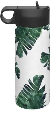Bouilloire de sport isotherme avec impression feuilles de palmier - 532 ml - Respectueux de l'environnement et polyvalent - Bouteille de voyage