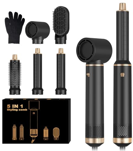 Airstyler Föhnbürste 5 in 1, 1000w Haartrockner Bürste, Lockenstab mit Luft Links/Rechts,3 Temperaturregelung, Hair Styler Set,Sie dem Haar Volumen, Locken und Föhnen Sie Trockenes Haar