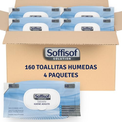 Soffisof Toallitas Humedas XL - 160x Toallitas Húmedas para la Higiene Limpieza Corporal de Adultos - Adultos, Ancianos, Discapacitados, Enfermos - 160 Toallitas Ancianos, 4 Paquetes