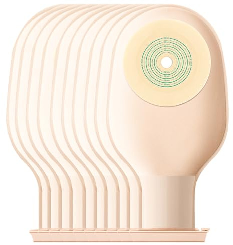 10 Sacchetti per Colostomia, Forniture per Colostomia, Sacche Drenabili Monoblocco per Stomia per La Cura Dello Stoma Ileostomico, Da 25 Mm a 60 Mm, Tagliate Su Misura (3 Morsetti Inclusi)