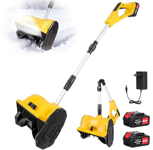 Pala da neve a batteria, 21 V, spazzaneve elettrico con 2 batterie da 4,0 Ah e caricabatterie, fino a 15 cm di altezza, 8 m di larghezza, 28 cm di larghezza, canale di espulsione regolabile a 30°