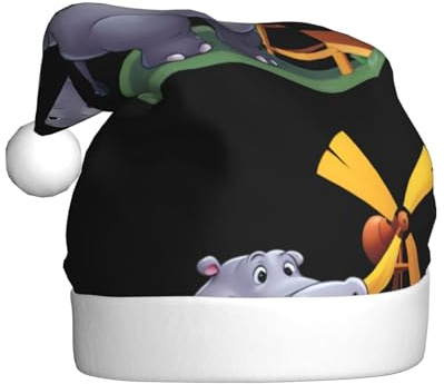 Adult plush Christmas hat WHJSSF Hippo playing with windmill Printed soft and comfortable for parties dances Halloween