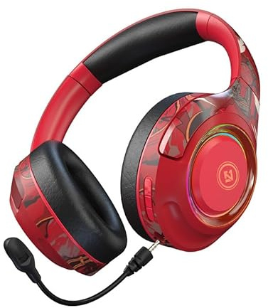 EL-A2 Multi-Function Wireless Bluetooth Headphones with Built-in FM Radio & Micro-SD Slot, Foldable Over-Ear Stereo Headset with Wired Aux Mode, Soft Earpads for Daily Commute & School,Red