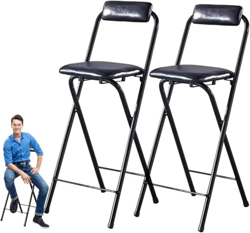 LLSHQ Set di sgabelli da Bar Pieghevoli Neri con Schienale poggiapiedi seggioloni Imbottiti per casa, Ufficio e Cucina (Altezza Seduta 70 cm/27,5 Pollici)