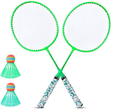 aqxreight Barn Badmintonracket med 2 Bollar Set Utomhussportspel Barn Pojkar Flickor LeksakFluorescerande Orange Fluorescerande Lättare och Hitta Badminton är Järnnylon och Lätt Vilket Premium