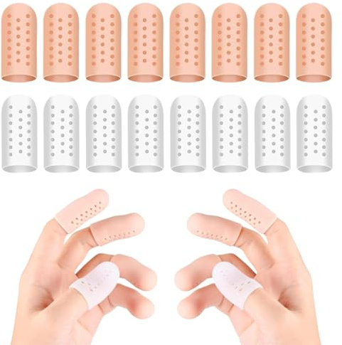 WUFKOP 16 Protectores de Ddedos de Gel con Orificios de Aireación, Fundas para Dedos y Dedales Transpirables para Pies y Manos, Alivio de Ampollas y Callos para Deporte y Vida Diaria