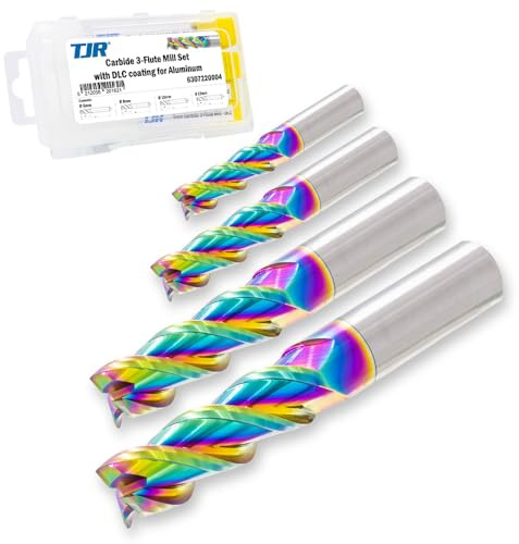 TJR Juego de 3 fresas (6/8/10/12 mm) con revestimiento DLC para aluminio y metales no ferrosos, fresadora CNC de alta velocidad, herramientas de fresado de precisión para desbaste y acabado, largo
