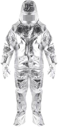 Dianzan Radiation Proof Hazmat Suit Full Body Protective Suits Heat Resistant Fireproof Clothing Aluminized Full Set with Hood Gloves Boots for Firefighters