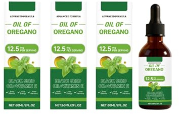Oreganoolja | Med svart fröolja | Stöd för immun- och tarmrengöring| Icke-GMO, Vegan | 60ml/2oz,3pcs
