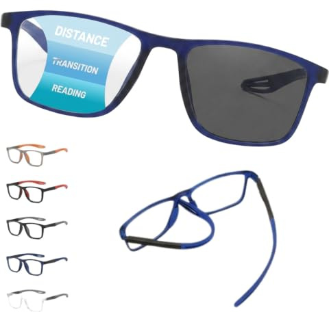 Genérico Gafas de Lectura Fotocromáticas Progresivas Mujer Hombre, Monturas Multifocales Filtro Luz Azul Ordenador, Gafas Presbicia para Ver Cerca y Lejos, 17g