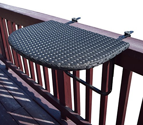 Oakland Living Balcony Railing Wicker Table, Black