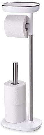 Joseph Joseph EasyStore Porta Carta Igienica da Terra, fino a 4 Rotoli, con Porta Telefono e Vano per Articoli Sanitari, Acciaio Inox