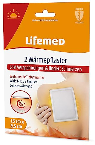 Lifemed - 2 pansements chauffants 9,5 cm x 13 cm blancs – Soulage les tensions et soulage les douleurs, lot de 2 (2 x 1 pièce)