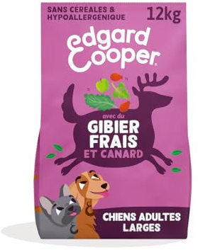 Edgard & Cooper Croquettes Chien Sans Céréales Pour Chiens Adultes Large (12kg), Chevreuil Et Canard Frais, Teneur En Fibres Equilibrée Recette Hypoallergénique, Jamais De Farine Animale