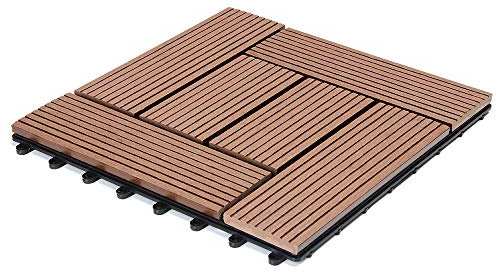 Deuba Baldosa Madera Suelo WPC Antideslizante Interior Exterior Terraza Balcón Jardín Mosaico Terracota 30x30cm