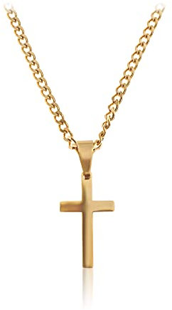 Halskette mit Kreuz-Anhänger Gold • Robuste Kreuzkette aus Edelstahl • 60 cm | 2mm • Handgemachte Glieder-Kette Goldkette Herren • Hochwertiger Herren-Schmuck (Gold Kreuz)