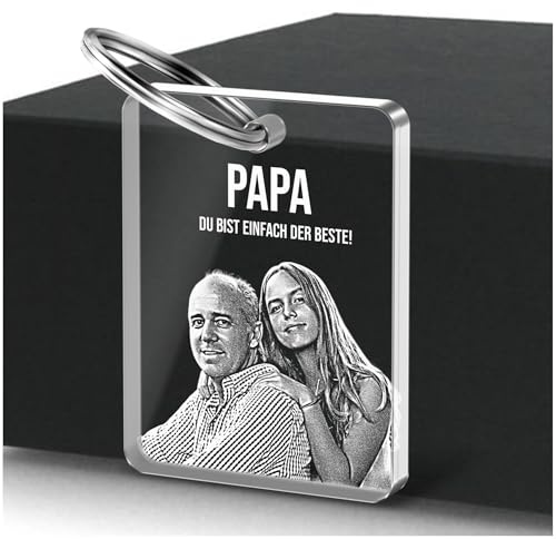 CHRISCK design Schlüsselanhänger aus Acrylglas mit Fotogravur - Vatertagsgeschenk für Papa - Anhänger mit Foto - personalisiertes Papa Geschenk zum Vatertag