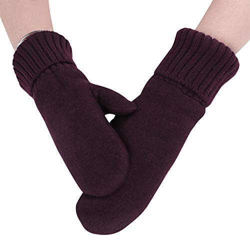 ITODA Fäustlinge Winter Handschuhe Wolle Winterhandschuhe Damen Fausthandschuhe Gefüttert Wollhandschuhe Warm Strickhandschuhe Winddicht Handwärmer Unisex Outdoorhandschuhe Freizeit Fahrrad