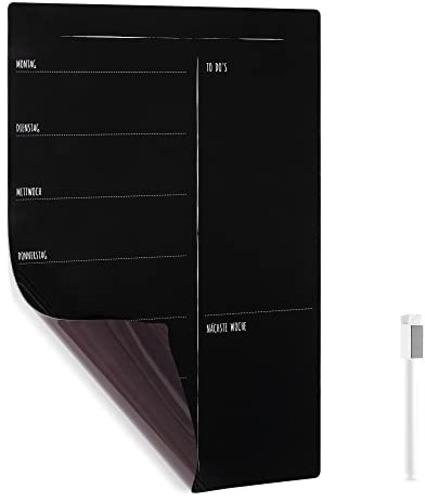 Navaris Pizarra magnética para la Nevera - Tablero magnético en alemán con rotulador Blanco para Notas tareas recordatorios Lista de Compra - Negro