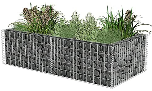 Susany Gabion Planter Gabion Raised Bed Decorative Fences Outdoor Patio Garden Gabion Basket Pots Walls Flowers Garden Landscaping Wall Rock Pot Cage Basket Galvanised Steel 180x90x50 cm