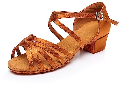 Professionelle Latein Tanzschuhe für Frauen Low Heels 3.5 cm für Mädchen Latein Chacha Salsa Jazz Ballsaal Tanzschuh für Anfänger Übungsspiel Braun 27