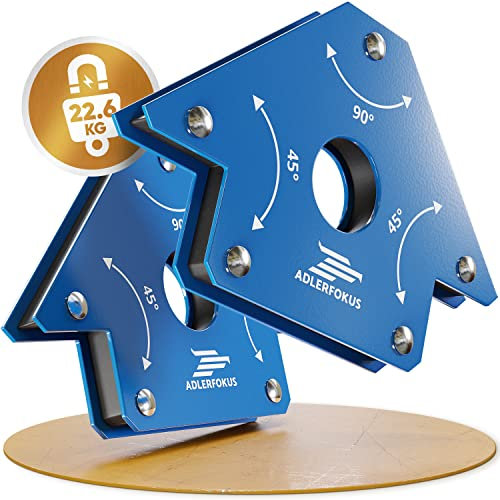Adlerfokus 2x Schweißmagnet [KRAFTVOLL] Schweißwinkel Set mit 22,6 KG Haftkraft - Magnetwinkel mit 45°, 90°, 135° - Schweißzubehör - Winkelmagnet für Schweißer - Schweissmagnet zum Heften