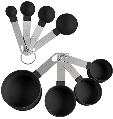 Olymajy cup messbecher, Messlöffel backen, 8 Stück blaues Plastik Messbecher und Löffel Set, Küchenkochutensilien für Flüssigkeiten und Feststoffe (schwarz)